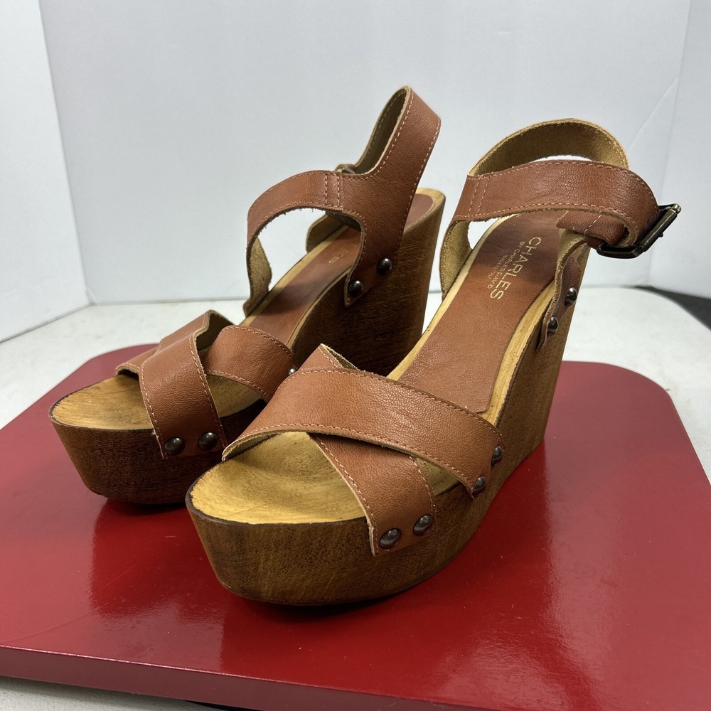 Charles by Charles David Shoes 9/41 Platform Wedge Leather‎ Strap Italy